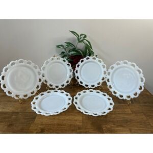Anchor Hocking Milk Glass Lace Edge Plate Open‎ Loop  Edge Decorative Dish